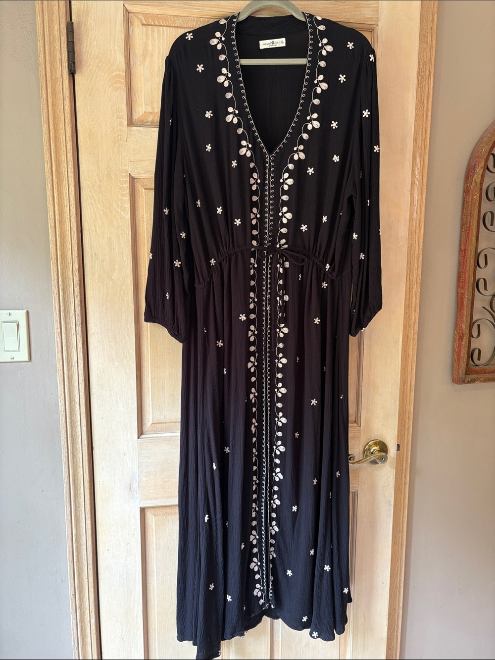 NATURAL LIFE Black Maxi Dress with White Embroidered Accents XL